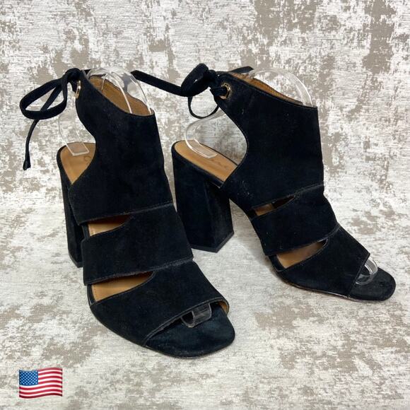 Coach Minetta Suede Tie Back Block Heeled Sandals in Black - Picture 1 of 8